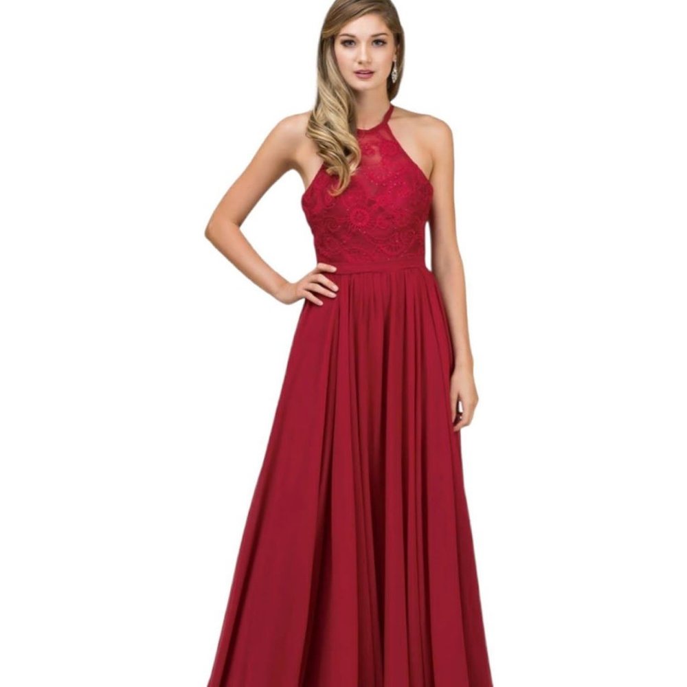 Dancing Queen Long Gown Dress Beautiful Burgundy Lace‎ Chiffon Prom Bridesmaid